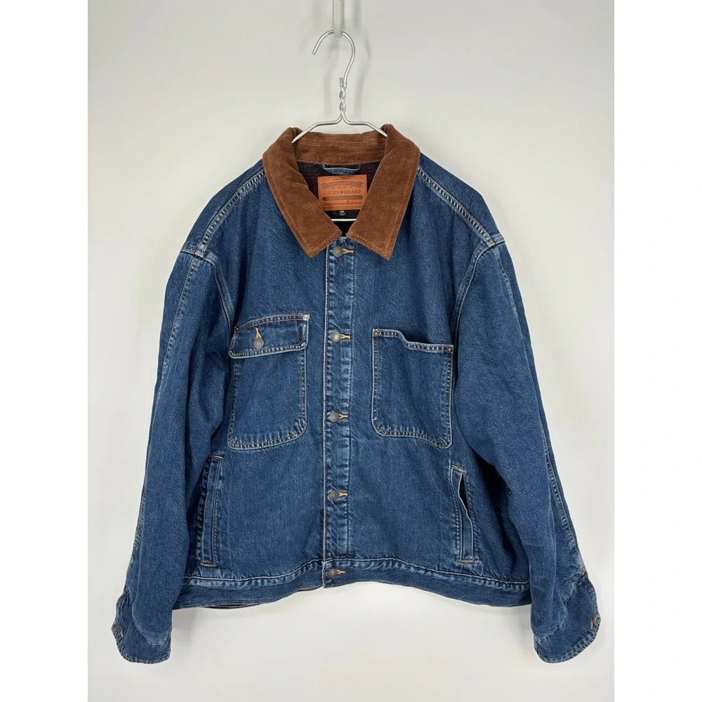 LUCKY BRAND Denim Trucker Jacket Mens XXL Button Up Corduroy Collar - Picture 12 of 15